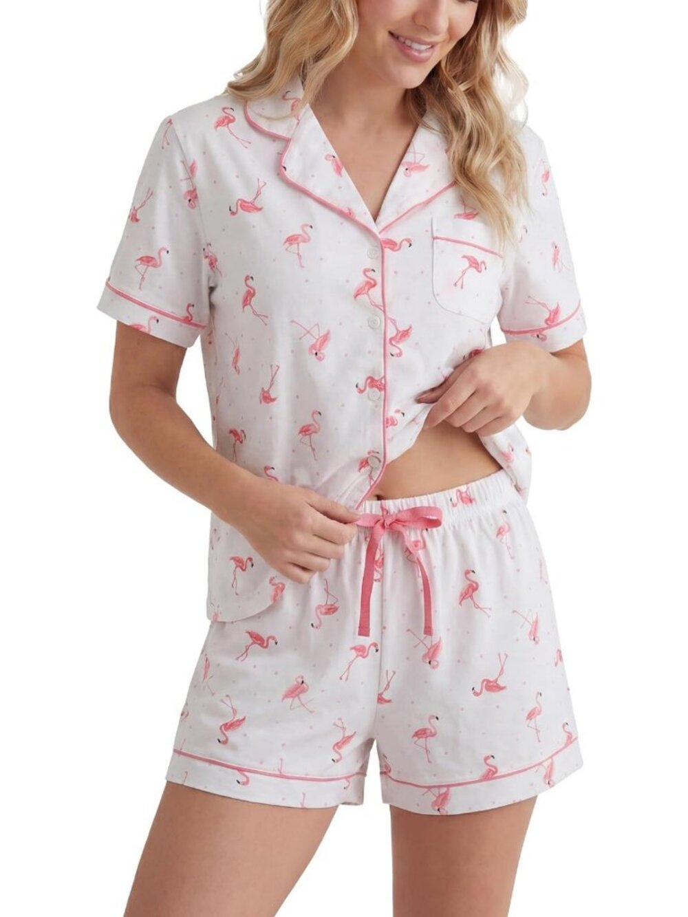 Cozy 100% Cotton Women's Pajama Set - Soft Knit Short Sleeve Summer Sleepwear